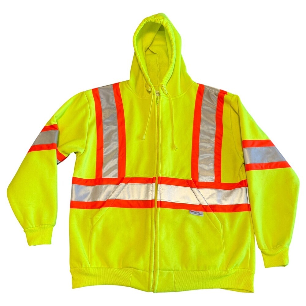 King Hi Vis Reflective Safety Fleece Hoodie Lime Yellow 3M Unisex Small Workwear